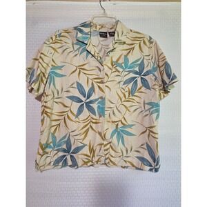 Erika Collection Women's Small S‎ Floral Button Linen Mix Collar Short Sleeve